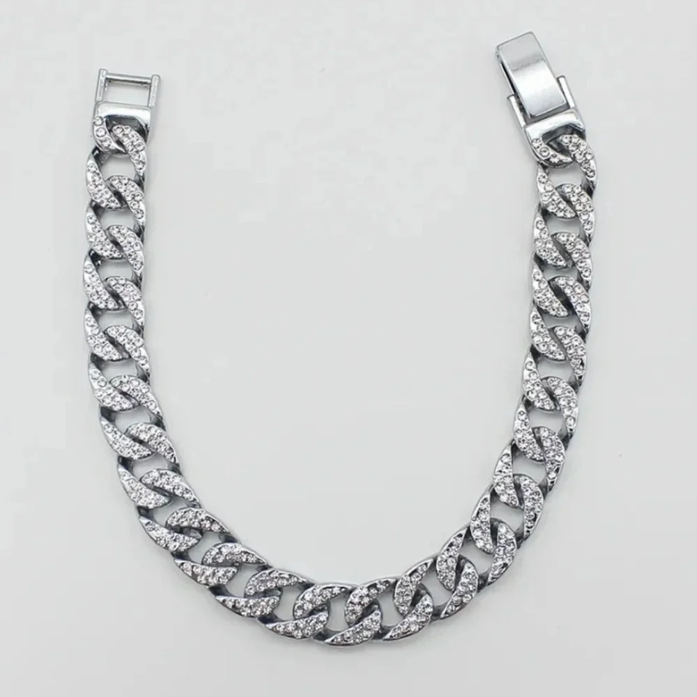 Icy bling thick Cuban link metal bracelet